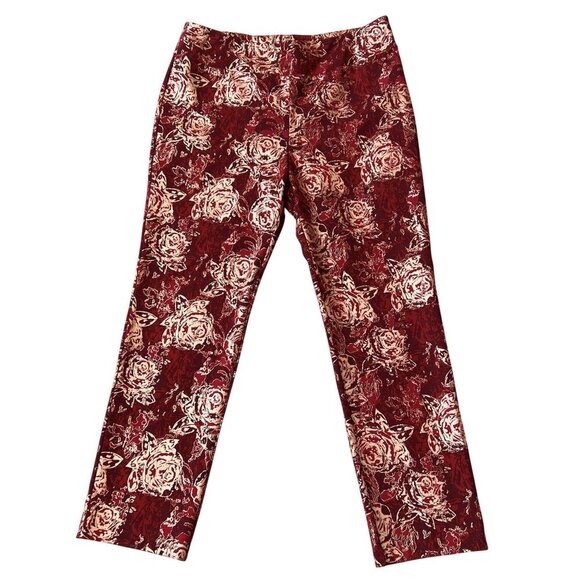 Soft Surroundings New XL Red Gold Floral Perfect Ponte Straight Leg Serrano Pant - Picture 1 of 12